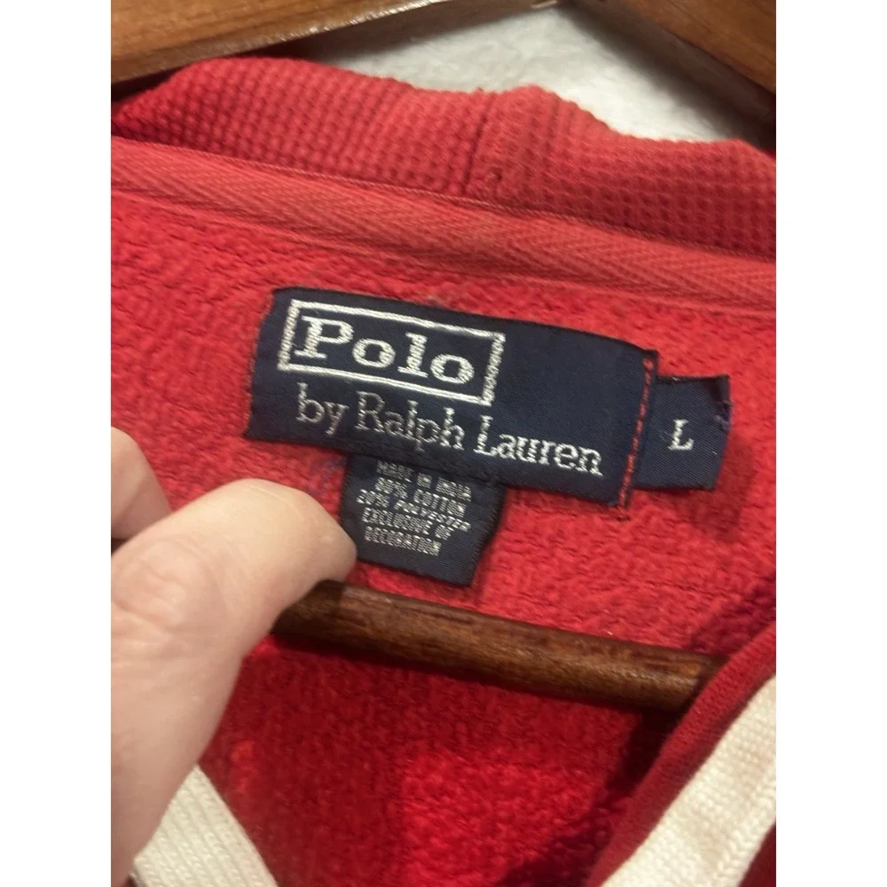 Vintage Y2K Polo Ralph Lauren Men's Large Red Full Zip Hoodie ‎ Blue Pony Logo